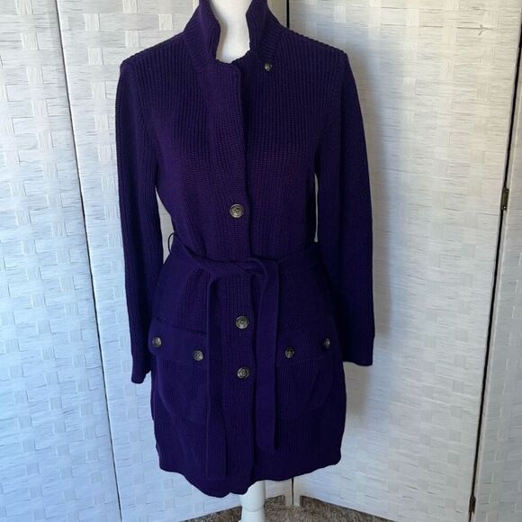 Ralph Lauren Purple Knit Womens Cardigan Jacket Long Size Large - Picture 1 of 14